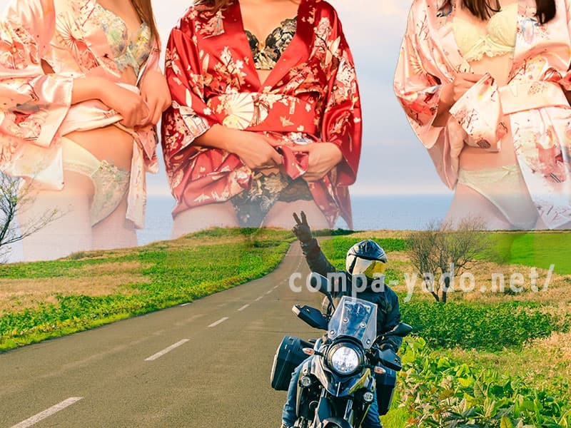 コンパニオンたちを思い浮かべるツーリングの男性